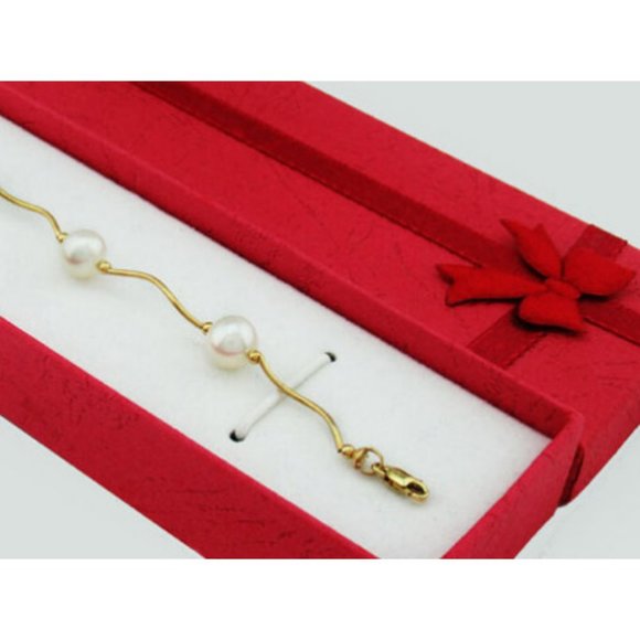 GENUINE WHITE PEARLS BRACELET 14K GOLD ** New With Tag ** - Picture 2 of 3